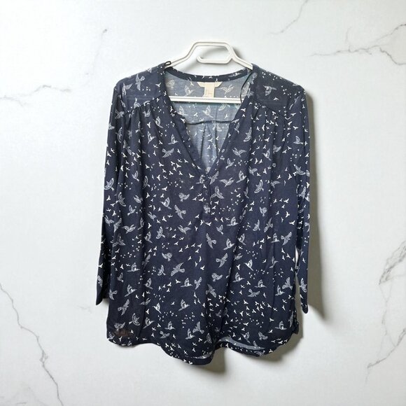 H&M Navy Bird Henley Shirt Size L - Picture 1 of 3